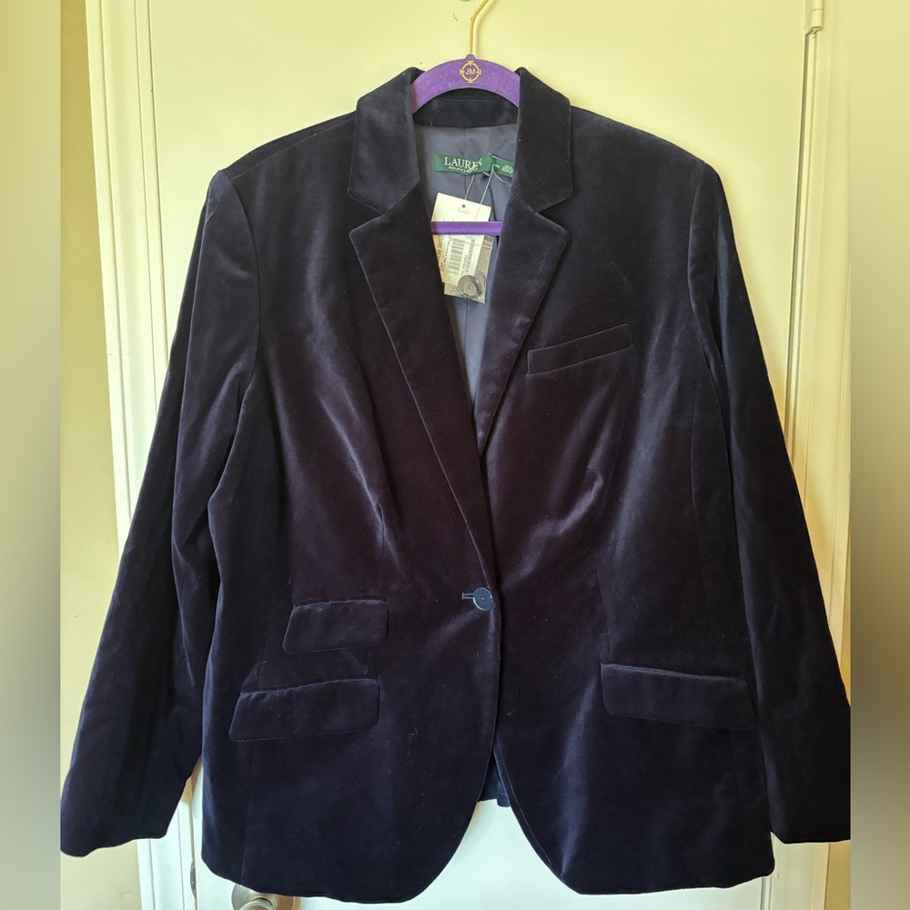 NWT Lauren Ralph Lauren navy velvet Drosom blazer